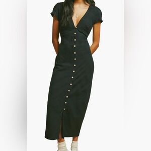 Black Button-Front Women’s Midi Dress